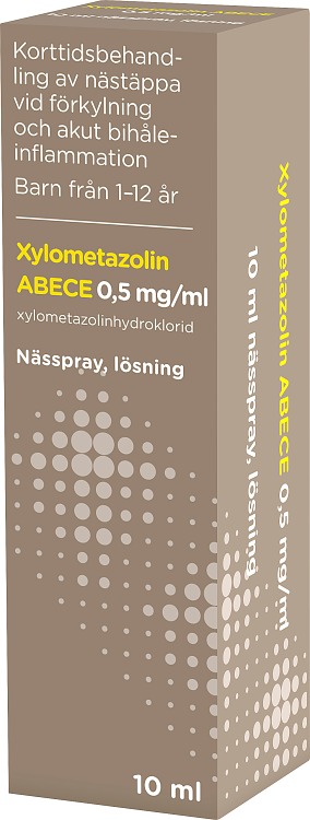 Xylometazolin ABECE utan konserveringsmedel Nässpray, lösning 0,5mg/ml Plastflaska med dospump, 10ml