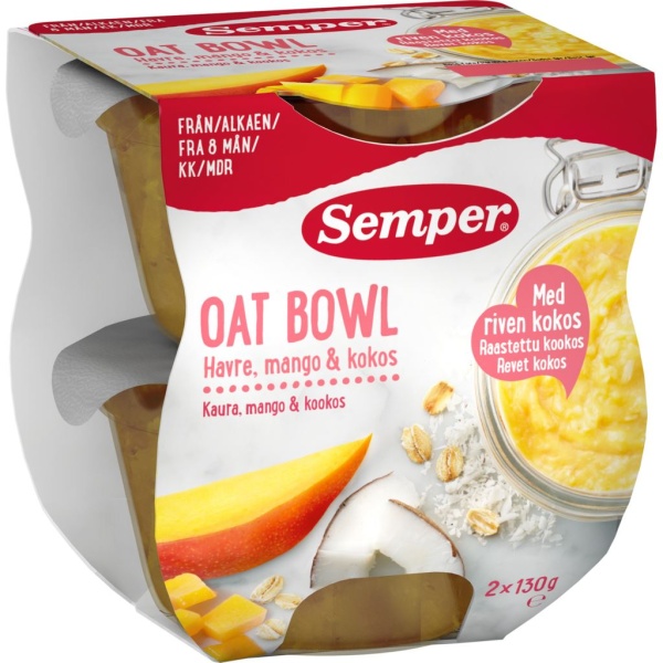 Semper Oat Bowl Havre Mango & Kokos 2 x 130 g