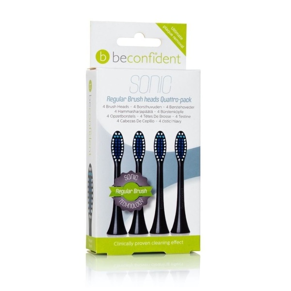 Beconfident Sonic Toothbrush Heads Regular Black 4 st