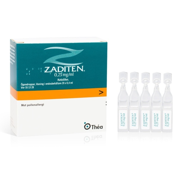 Zaditen, ögondroppar, lösning i endosbehållare 0,25 mg/ml 20 x 0,4 ml