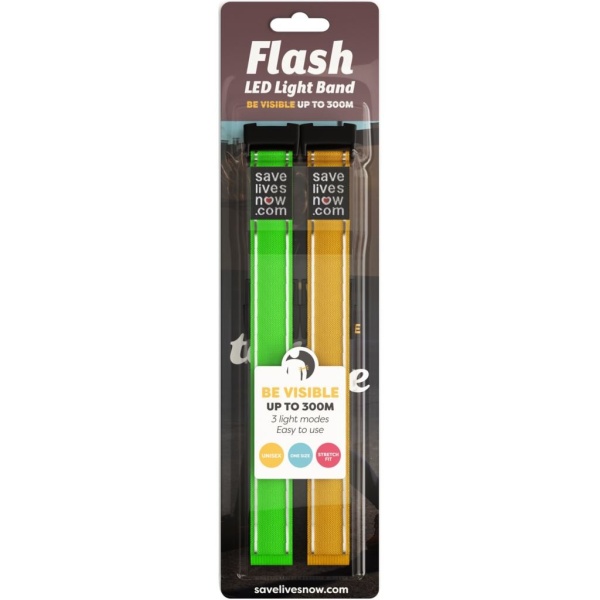 Save Lives Now Flash LED Light Band Gul & Grön 2-pack