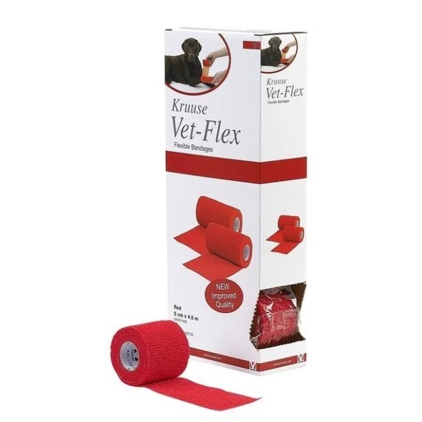 Vet-Flex elastisk binda Röd 5 cm x 4,5 m, storpack 10 st