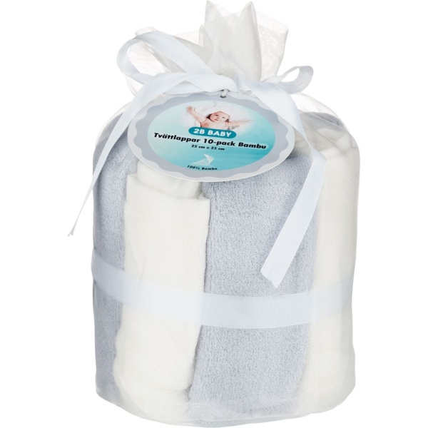 2B BABY Tvättlappar Bambu Grå & Vit 25 cm x 25 cm 10 st