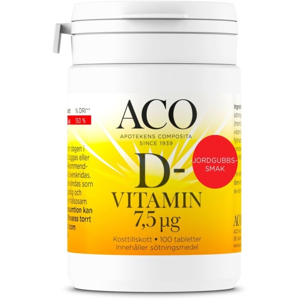 ACO D-vitamin 7,5 µg Jordgubbssmak 100 tabletter