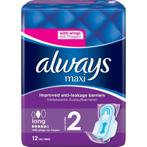 Always Maxi Long Pads Wings 12 st