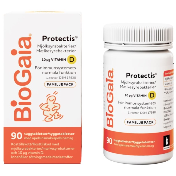 BioGaia Protectis Mjölksyrabakterier & Vitamin D3 Familjepack 90 tuggtabletter