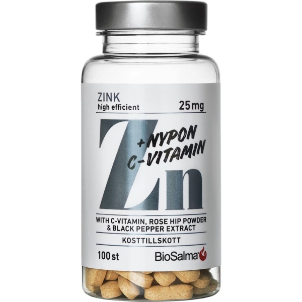 BioSalma Zink 25mg + C-vitamin & Nypon 100 tabletter
