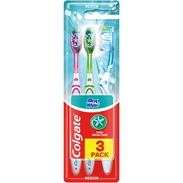 Colgate Max White Tandborstar Medium 3-pack - Olika färger