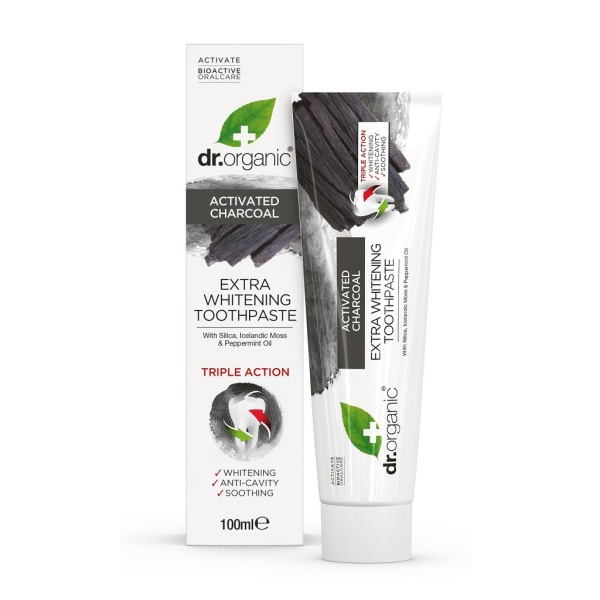 Dr Organic Aktivt Kol Extra Whitening Fluor Tandkräm 100 ml