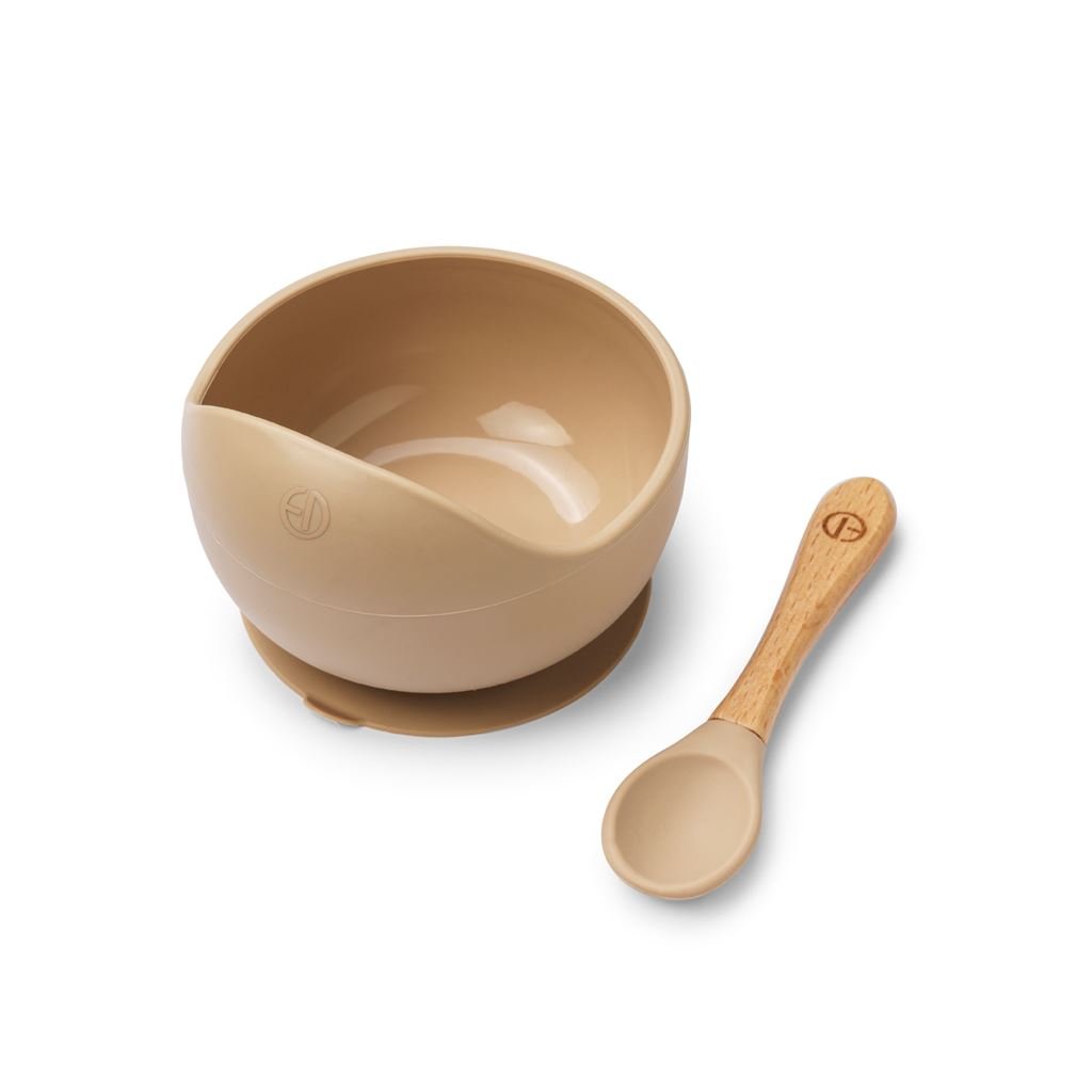 Elodie Silikonskål & Sked Pure Khaki 1 set