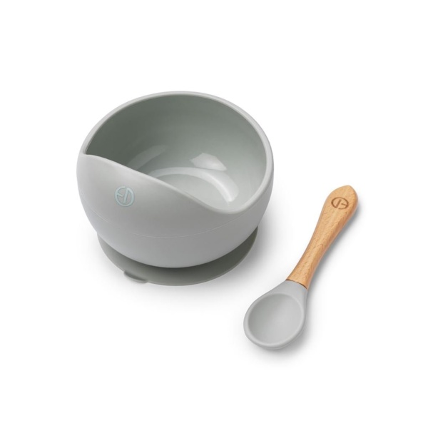 Elodie Silikonskål med sked Mineral Green