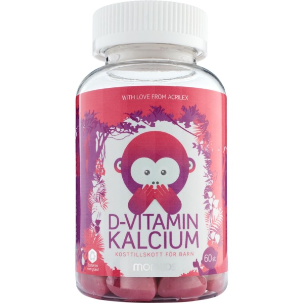 Monkids D-vitamin + Kalcium Barn Jordgubb 60 tuggtabletter