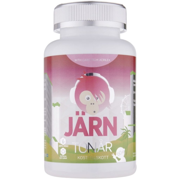 Monkids Järn Tonår Persika 60 tuggtabletter