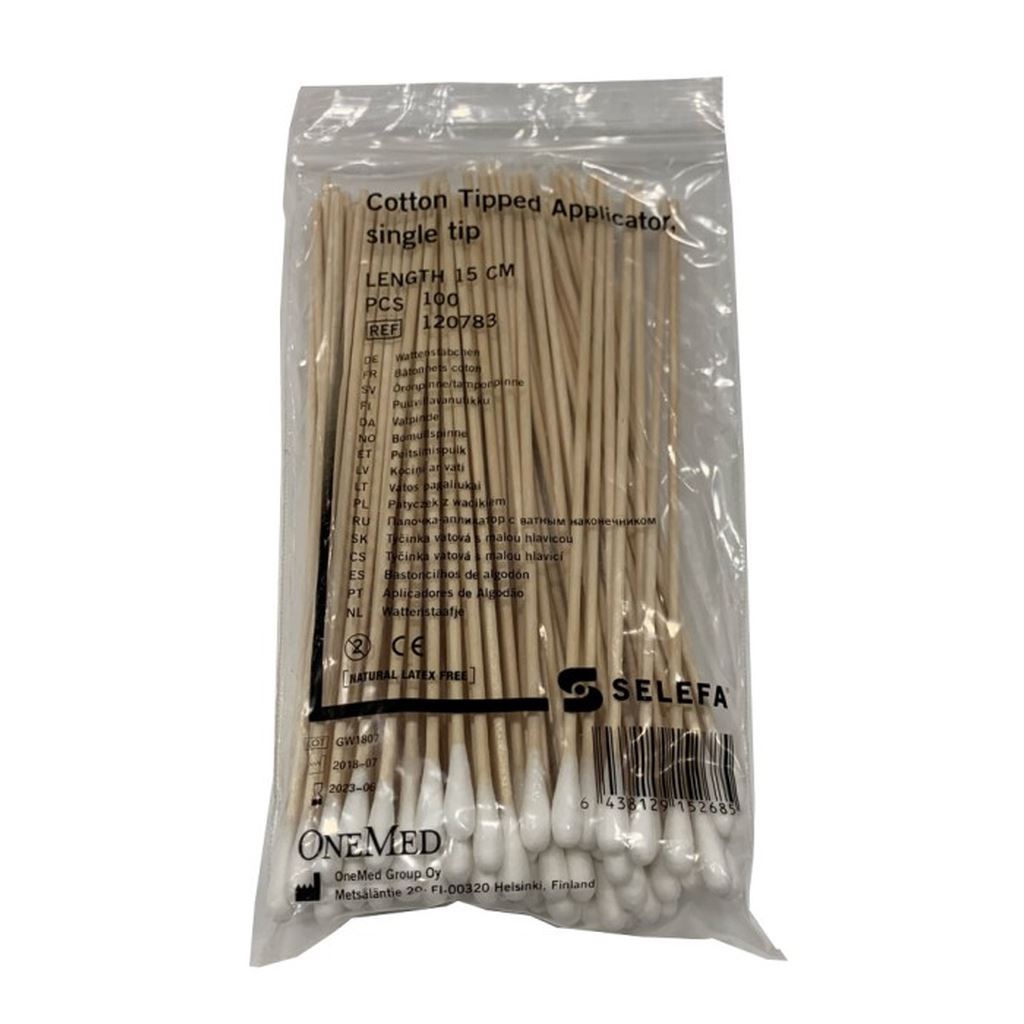 Öronpinne Trä bomull 15 cm lång osteril 100 st