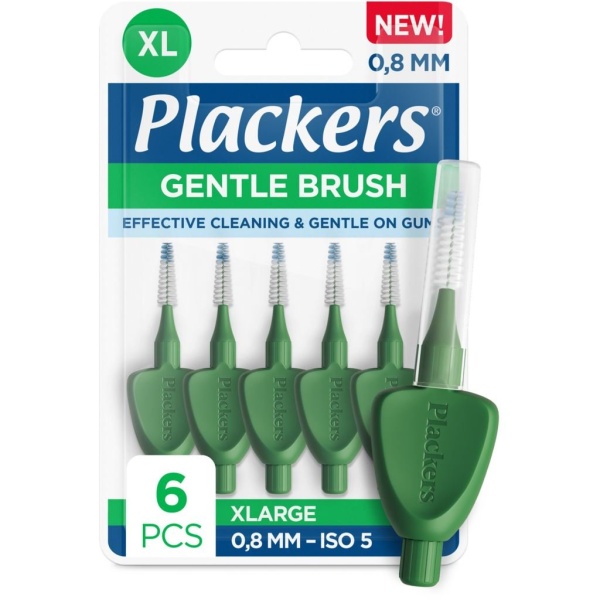 Plackers Gentle Brush Skonsam Mellanrumsborste Grön XL (0,8 mm) 6 st