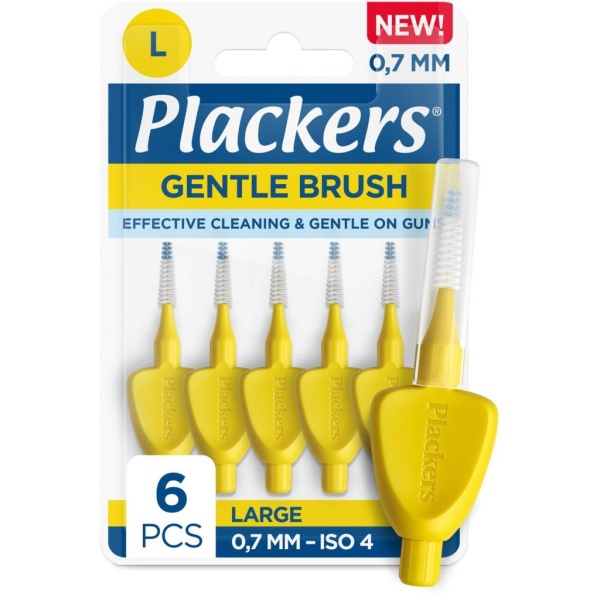 Plackers Gentle Brush Skonsam Mellanrumsborste Gul L (0,7 mm) 6 st