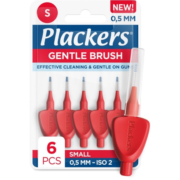 Plackers Gentle Brush Skonsam Mellanrumsborste Röd S (0,5 mm) 6 st