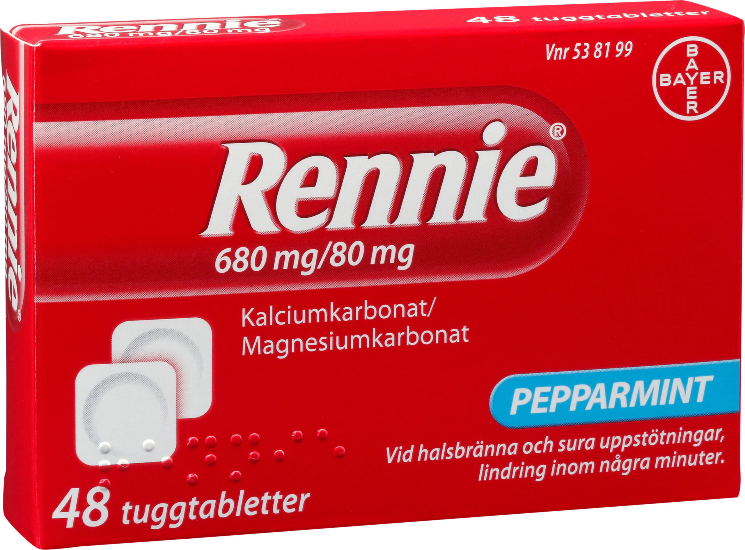 Rennie® Tuggtablett 680mg/80mg Blister, 48tabletter