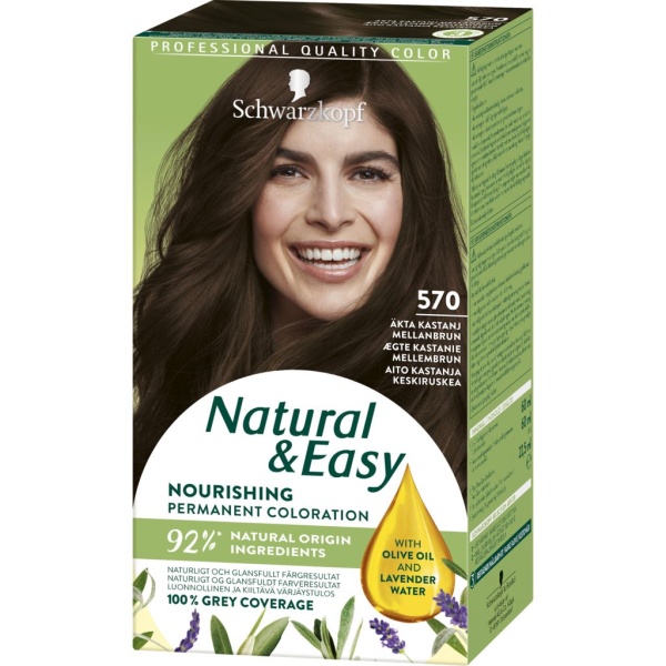 Schwarzkopf Natural & Easy 570 Äkta Kastanj Mellanbrun 1 st