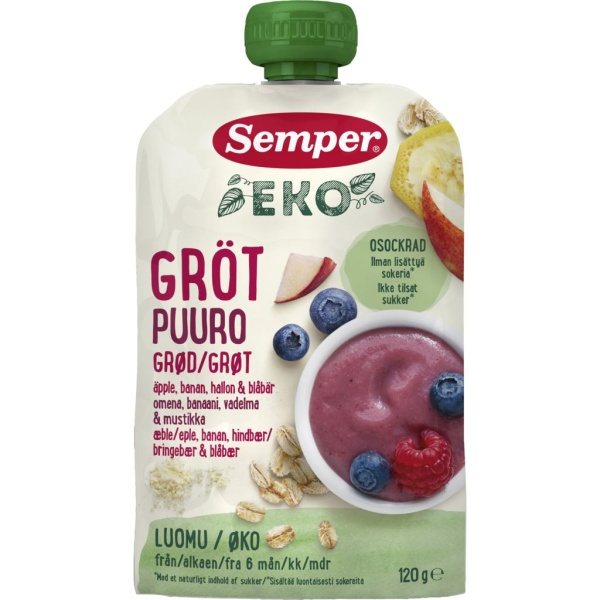Semper EKO Gröt Äpple Banan Hallon & Blåbär 120 g