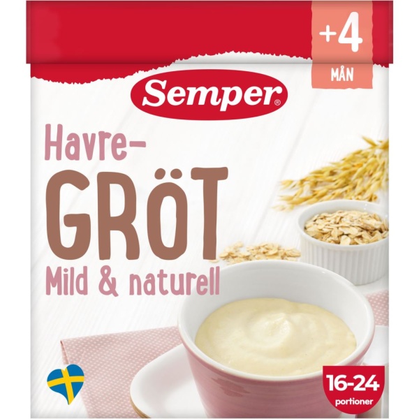 Semper Havregröt Mild & Naturell, 4 mån 480 g