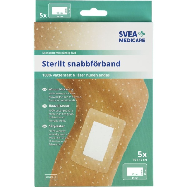 Svea Medicare 100% Vattentätt Sterilt Snabbförband 10 x 15 cm 5 st