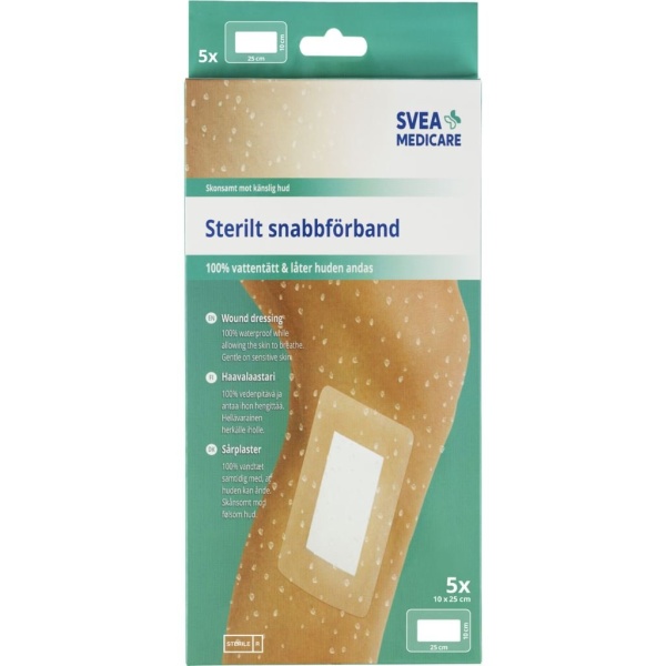 Svea Medicare 100% Vattentätt Sterilt Snabbförband 10 x 25 cm 5 st