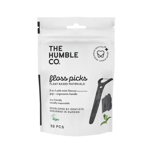 The Humble Co. Floss Picks Grip Handle Tandtrådsbyglar Charcoal 50 st