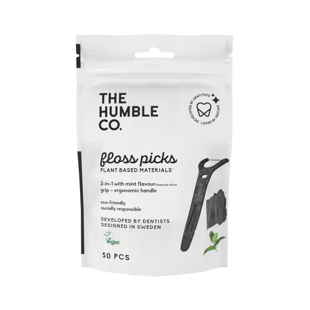 The Humble Co. Floss Picks Grip Handle Tandtrådsbyglar Charcoal 50 st