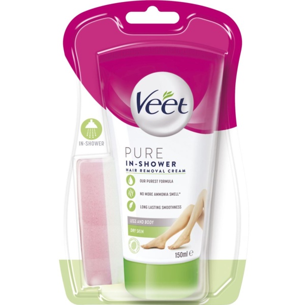 Veet Pure In Shower Hair Removal Cream Legs & Body Dry Skin 150 ml