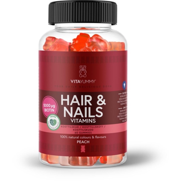 VitaYummy Hair & Nails Vitamins Peach Vingummibjörnar 60 tuggtabletter