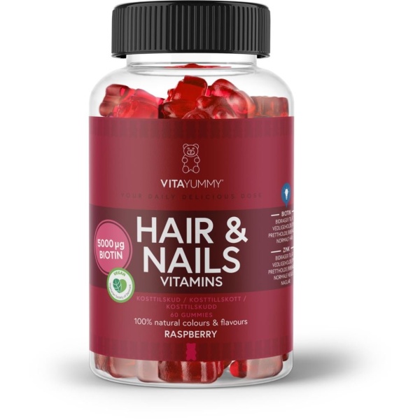 VitaYummy Hair & Nails Vitamins Raspberry Vingummibjörnar 60 tuggtabletter