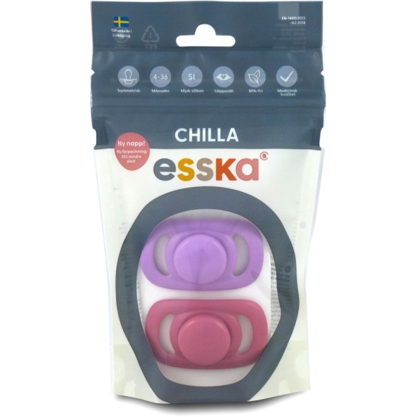 esska Nappar Chilla Silikon 4-36 Månader Lila Olika färger 2 st