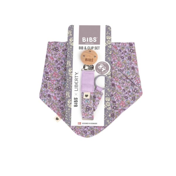 BIBS x Liberty Bib & Clip Set Chamomile Lawn Violet Sky