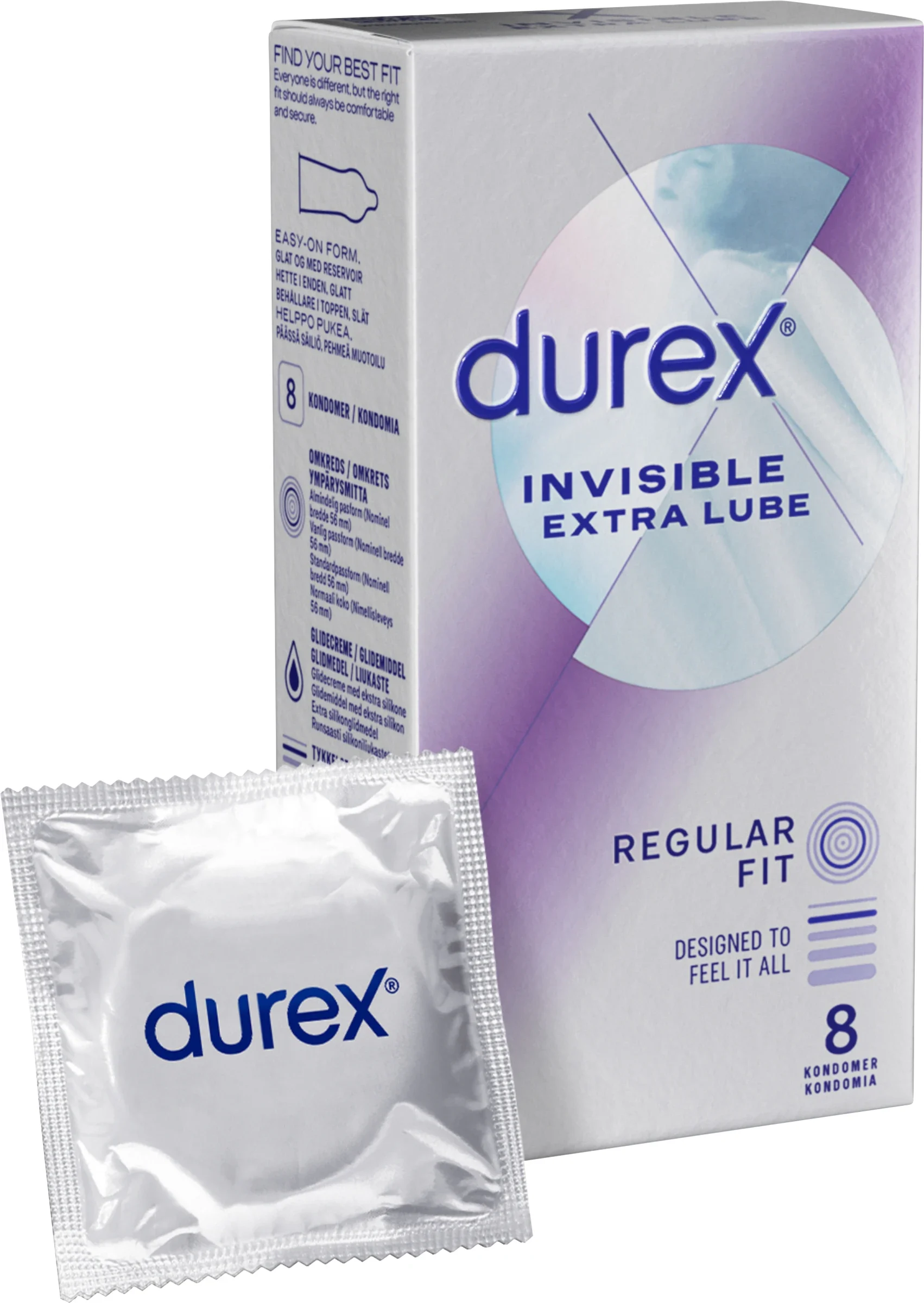 Durex Invisible Extra Lube Kondomer 8 st