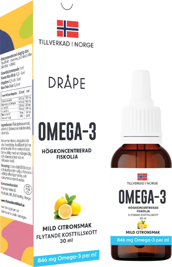 Dråpe Flytande Omega-3 Droppar Citron 30 ml